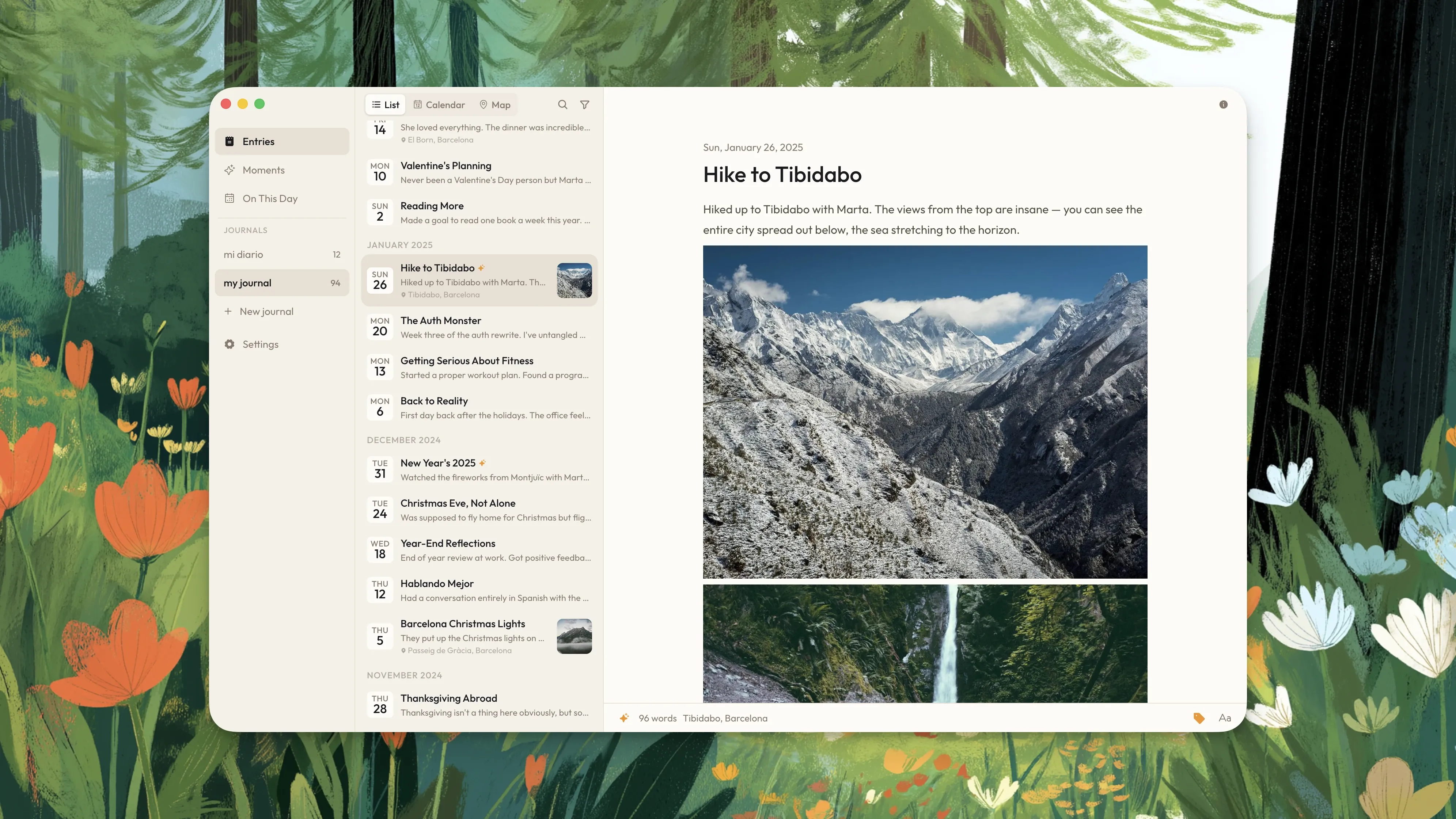 Cozy Journal desktop app — private journaling interface with a daily entry written as a local plain text file